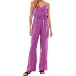 Kingston Grey Women’s Sz Small Ruffled Jumpsuit Pants V-Neck Purple